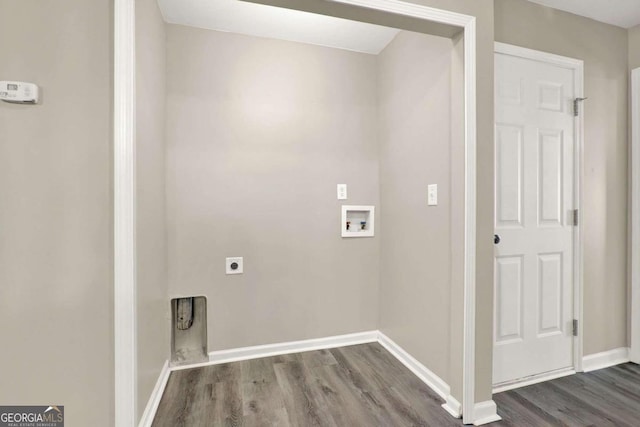 laundry area with dark wood-type flooring, washer hookup, and electric dryer hookup