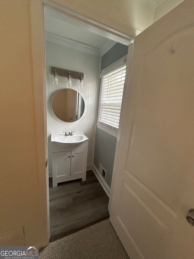 bathroom featuring wood-type flooring and vanity