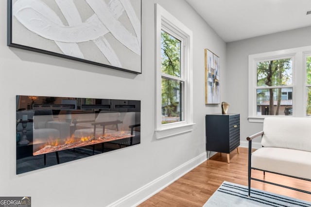 sitting room featuring hardwood / wood-style floors and plenty of natural light