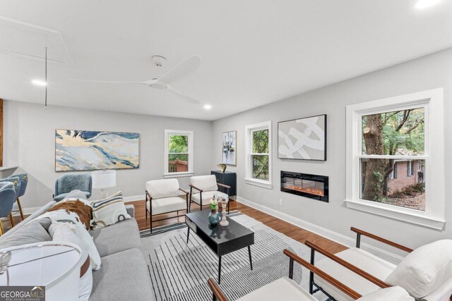 living room featuring plenty of natural light and wood-type flooring