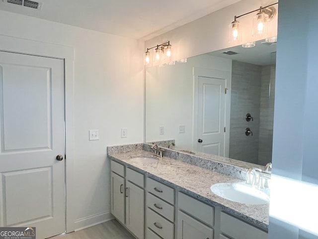 bathroom with walk in shower and vanity