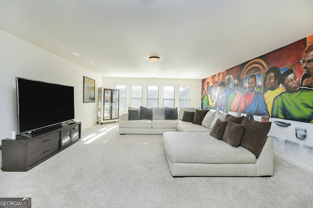 living room with light colored carpet