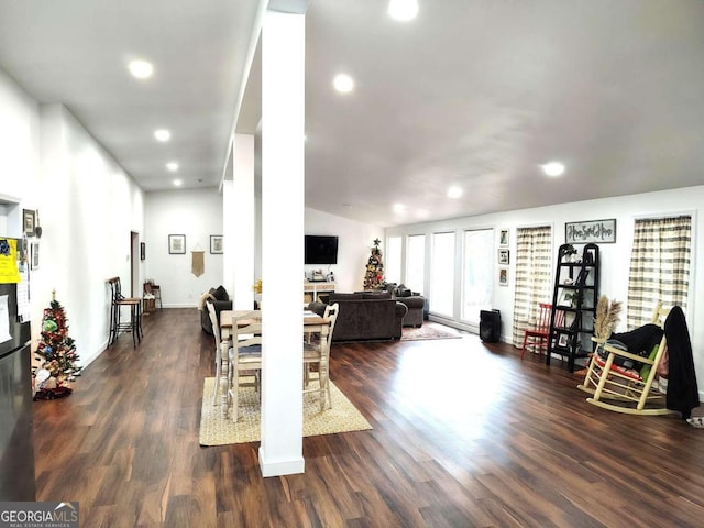 interior space with dark hardwood / wood-style flooring