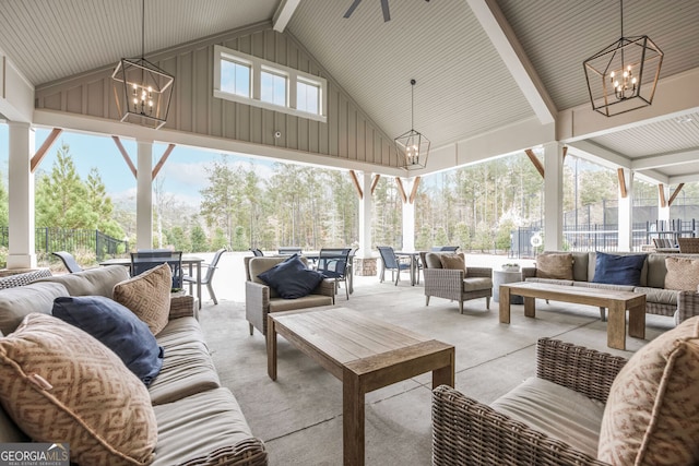 view of patio / terrace featuring fence and an outdoor living space