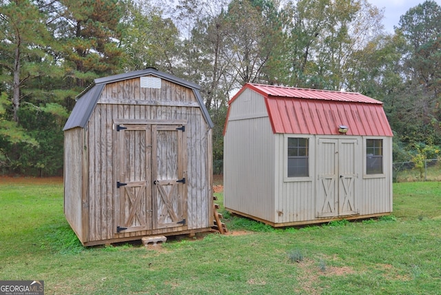 view of outdoor structure with a lawn