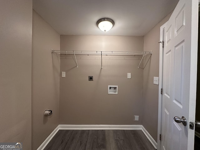 4310 Bakers Ferry Rd SW, Atlanta, GA 30331 - laundry room with hookup for an electric dryer, dark wood-style floors, baseboards, and washer hookup