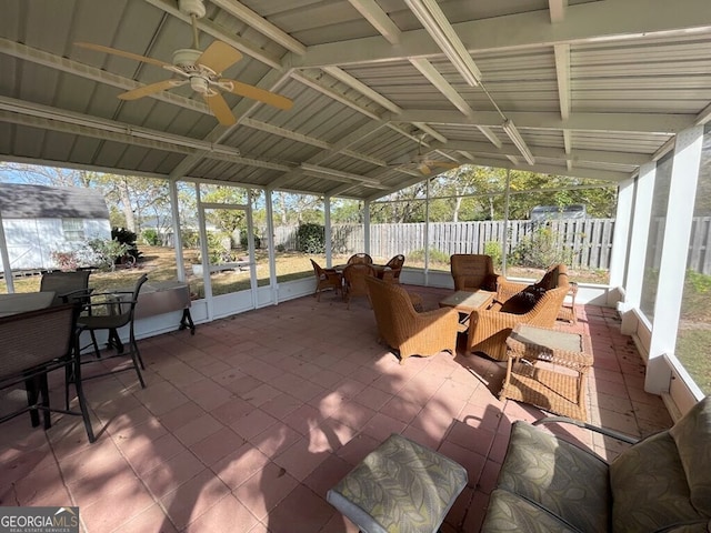 view of patio featuring outdoor lounge area and ceiling fan