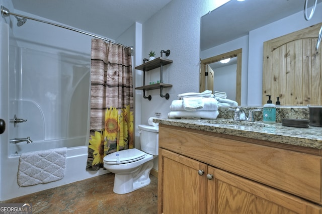 full bathroom featuring vanity, toilet, and shower / tub combo