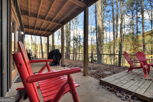 view of patio featuring a grill