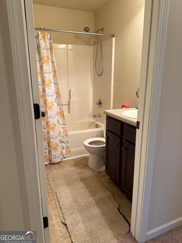 full bathroom with tile patterned flooring, vanity, shower / bath combination with curtain, and toilet