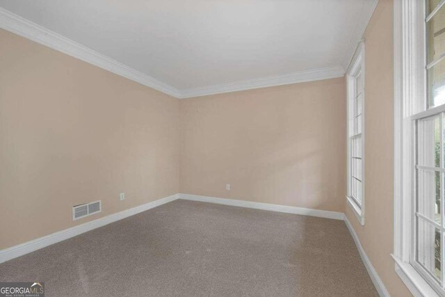 carpeted empty room with crown molding