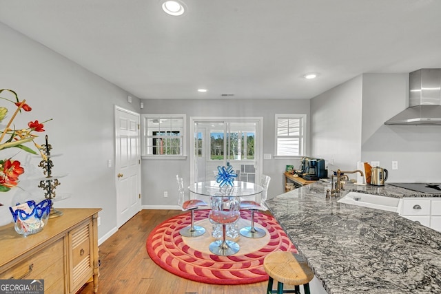 interior space with sink and dark hardwood / wood-style floors