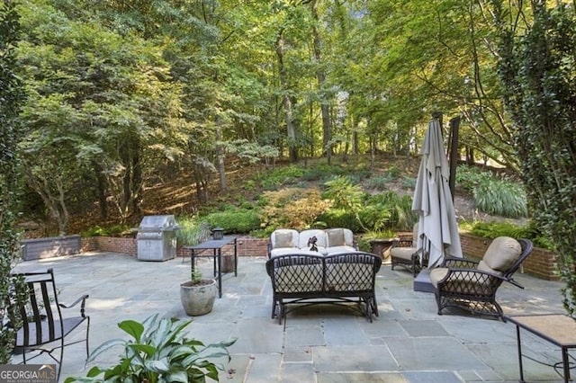 view of patio featuring an outdoor living space and area for grilling