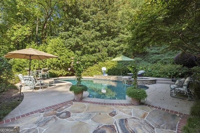 view of swimming pool with a patio area