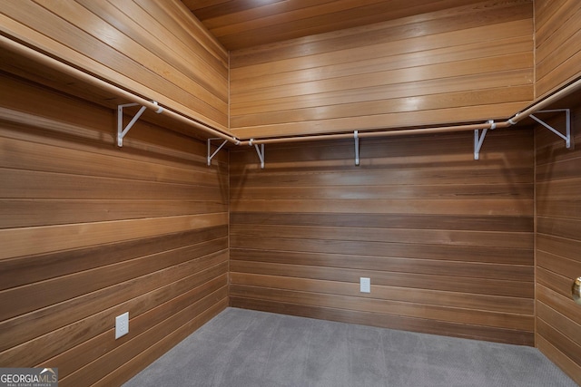 walk in closet featuring carpet flooring