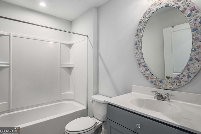 full bathroom featuring toilet, tub / shower combination, and vanity