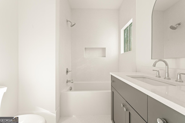 10871 Serenbe Ln, Chattahoochee Hills, GA 30268 - bathroom with vanity and washtub / shower combination