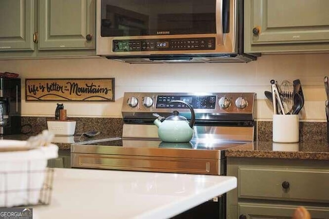 kitchen featuring green cabinetry and stainless steel appliances