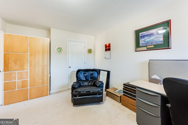 home office featuring light carpet