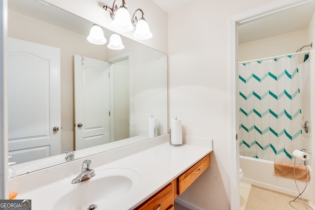 full bathroom with tile patterned flooring, vanity, toilet, and shower / tub combo