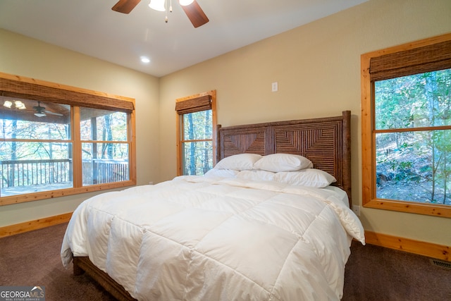 bedroom with carpet flooring and ceiling fan