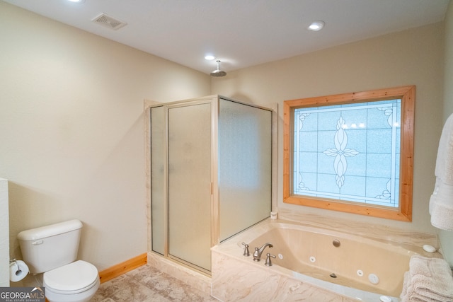 bathroom with toilet and independent shower and bath