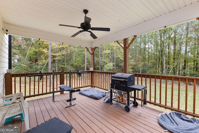 wooden terrace with ceiling fan