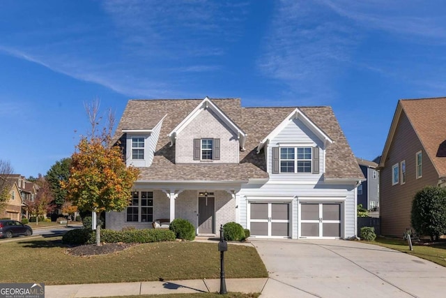 view of front facade featuring a garage and a front yard