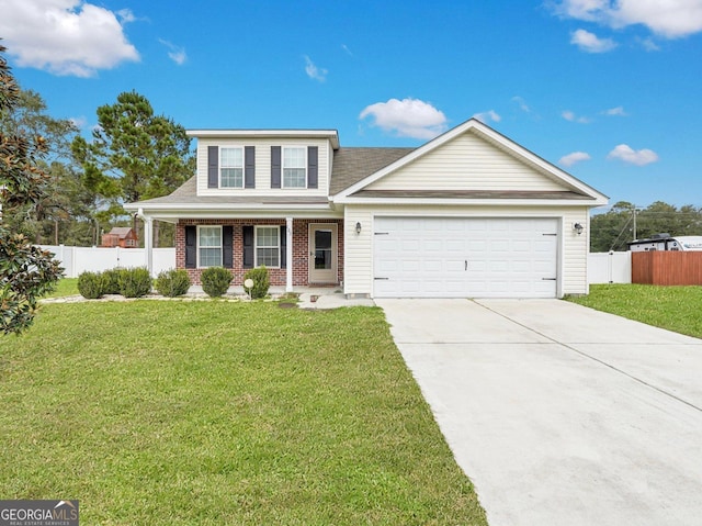 view of front facade with a garage and a front lawn