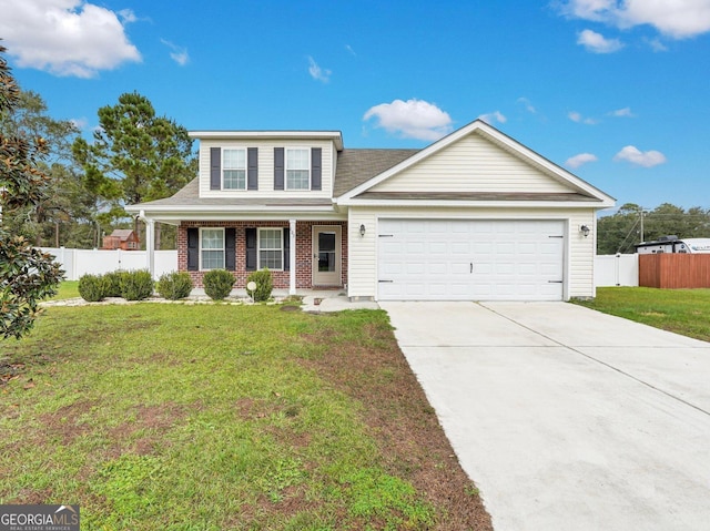 view of front facade with a garage and a front lawn