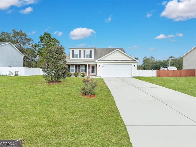 view of front facade featuring a garage and a front lawn