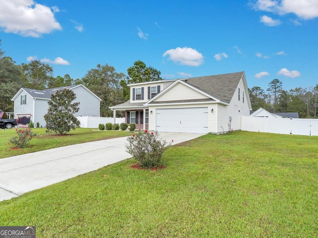 view of front of property featuring a garage and a front yard