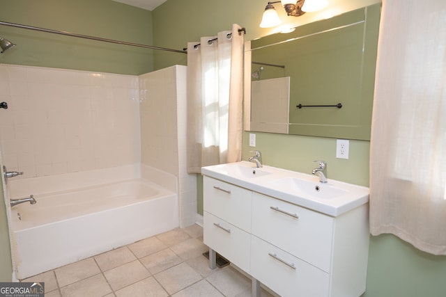 bathroom featuring vanity, tile patterned floors, and shower / washtub combination