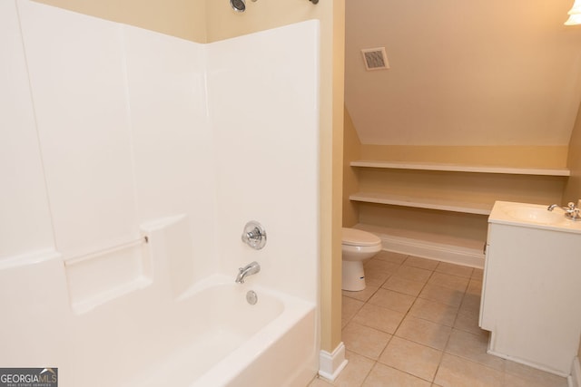 full bathroom featuring tile patterned flooring, vanity, toilet, and bathtub / shower combination