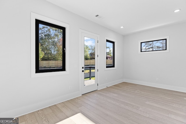 entryway featuring a wealth of natural light and light hardwood / wood-style floors