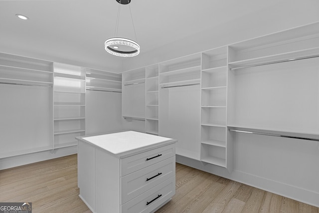 spacious closet featuring light wood-type flooring