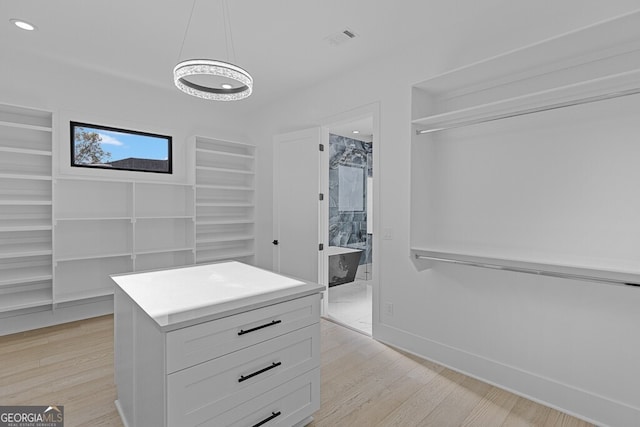 spacious closet featuring light hardwood / wood-style floors