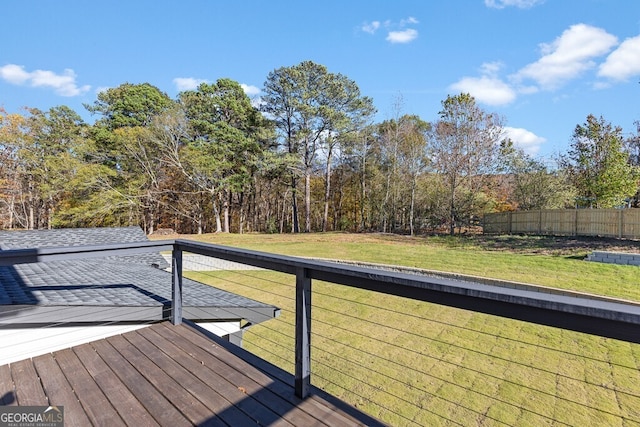 wooden terrace with a lawn