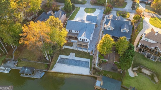 bird's eye view featuring a water view