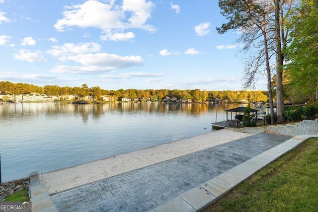 view of dock featuring a water view