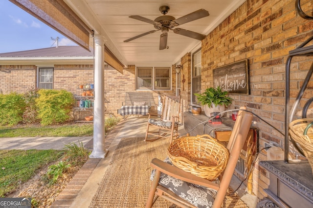 view of patio / terrace featuring a porch and ceiling fan