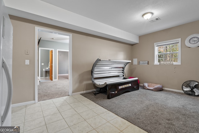 sitting room with light colored carpet