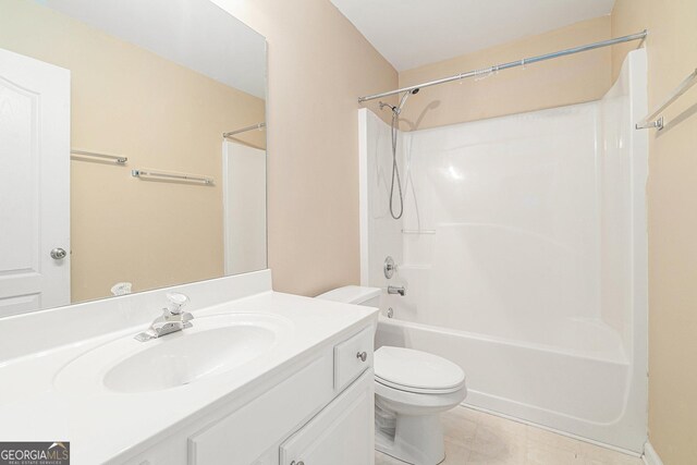 full bathroom featuring vanity, shower / bathtub combination, and toilet