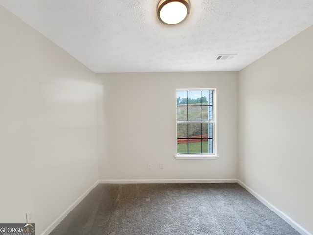 unfurnished room featuring a textured ceiling and carpet floors