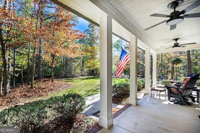 view of patio / terrace with ceiling fan