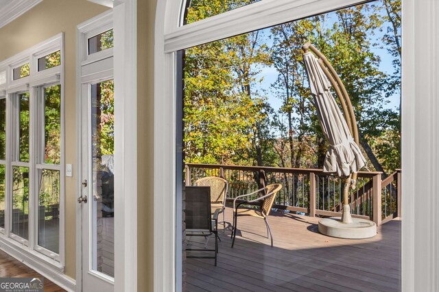 doorway to outside featuring hardwood / wood-style floors