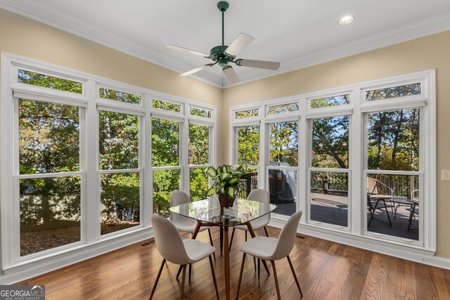 sunroom featuring ceiling fan