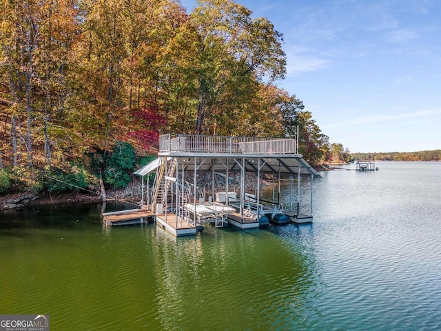 dock area with a water view