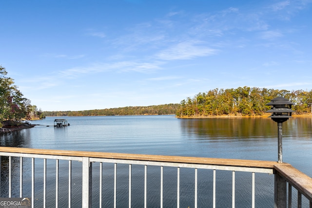 view of water feature with a boat dock