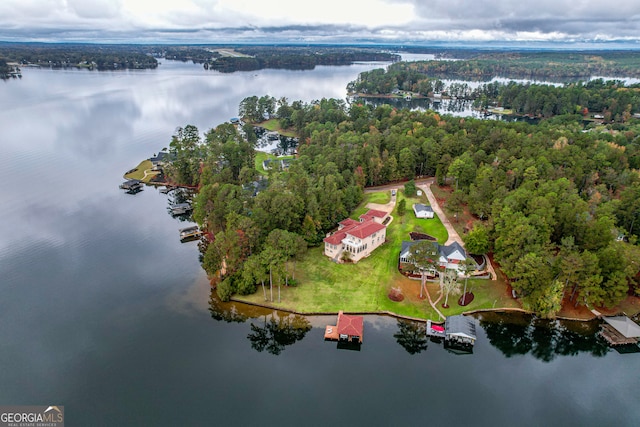 aerial view with a water view